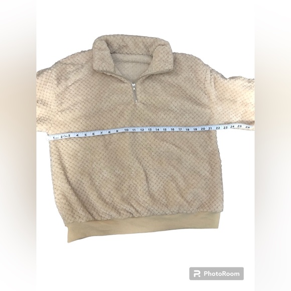 SHEIN Half Zip Up Drop Shoulder Fleece Sweatshirt, Apricot, Medium - Picture 5 of 9